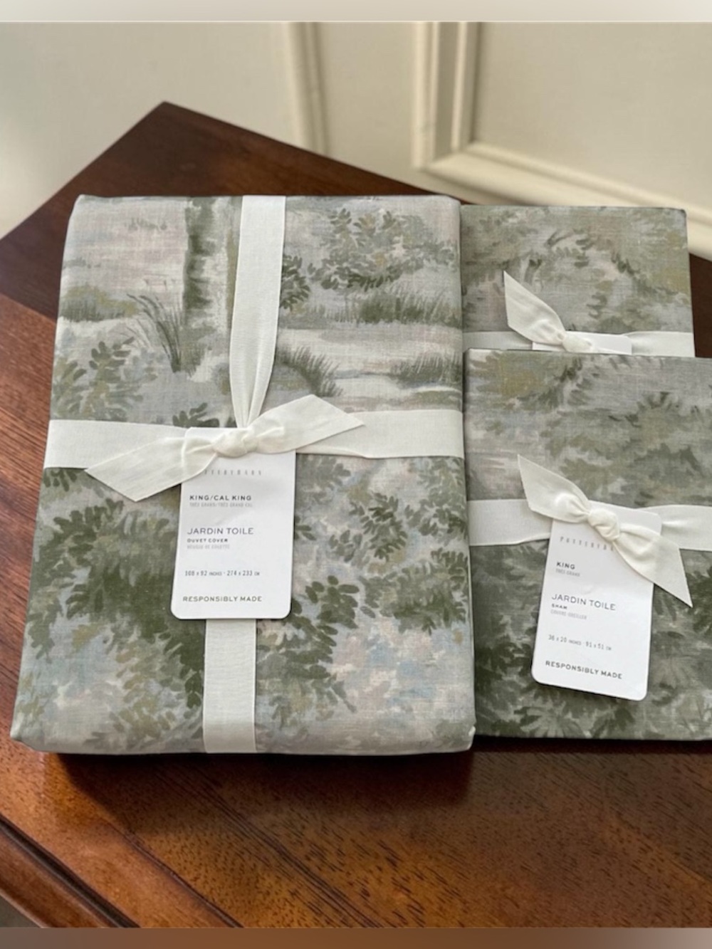 New Pottery Barn JARDIN TOILE Duvet Cover Ling / Cal King & King Shams Green